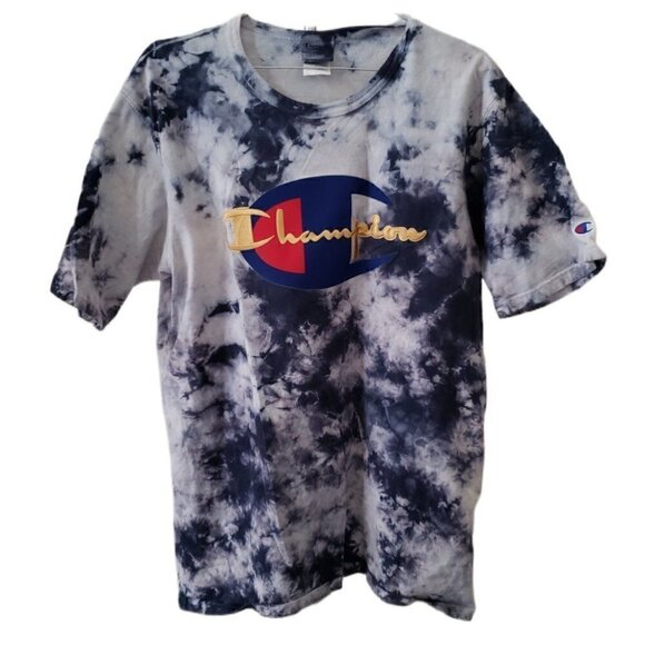 Champion Men's Blue Tie Dye Embellished Logo Short Sleeve T-Shirt - Picture 1 of 4